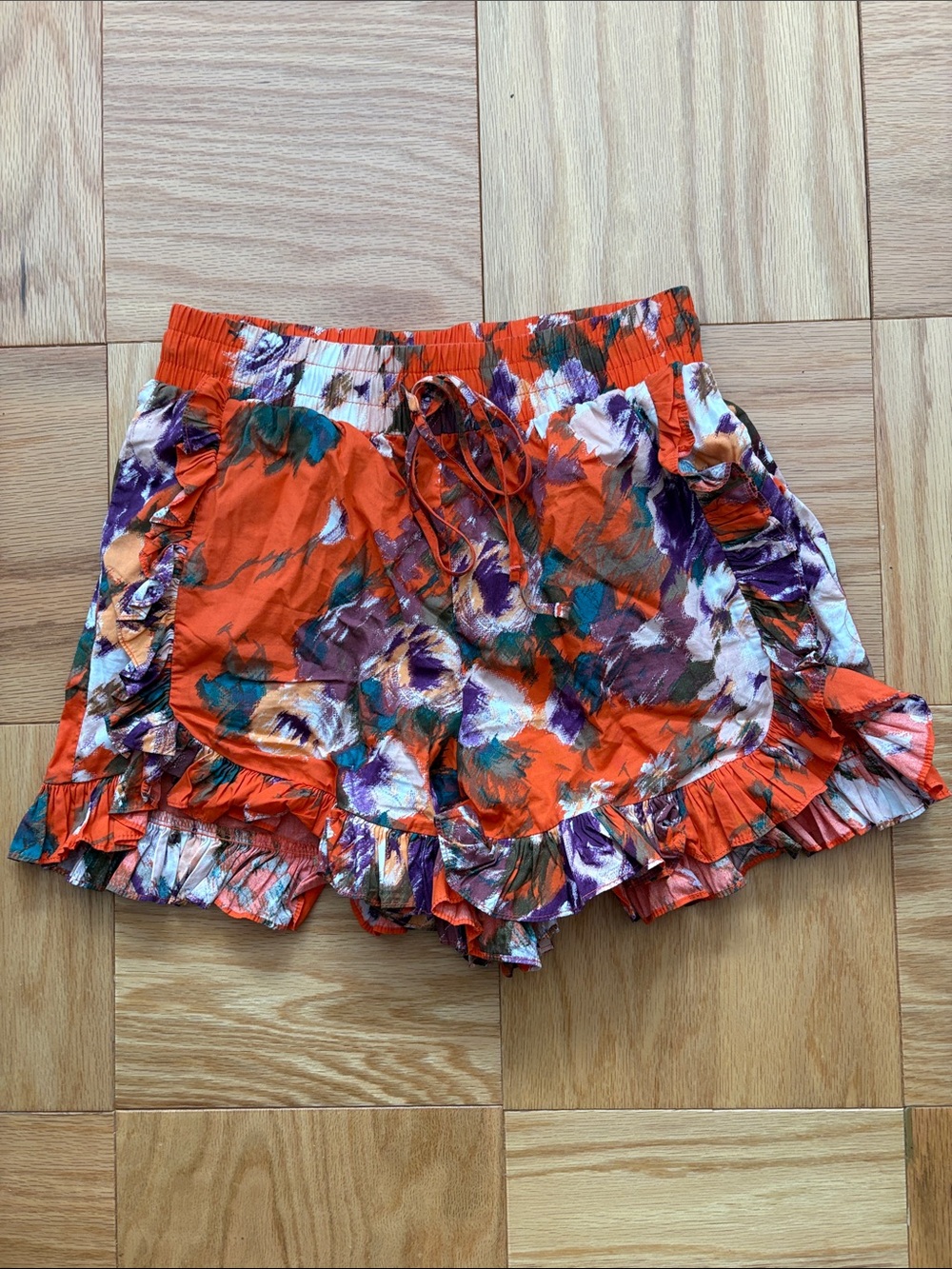 H&M Orange Floral Ruffle Skort
